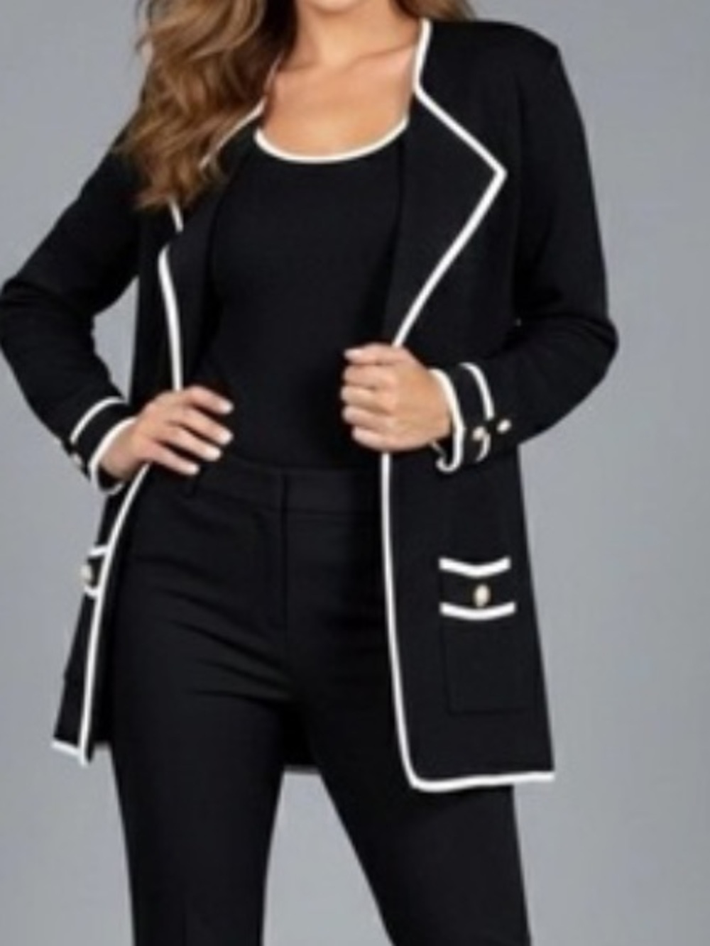 Talbots‎ Womens Open Front Cardigan Sweater Blazer stripe pearl